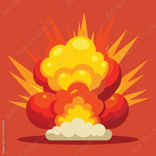 Dynamic abstract illustration of a fiery explosion with swirling smoke and radiating heat waves