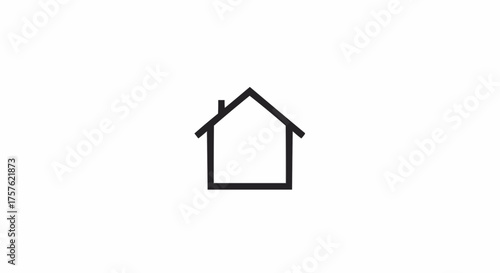 Simple line drawing of a house with a roof and chimney on a white background in a minimalist style