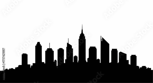 Silhouette of a cityscape featuring various skyscrapers against a white background at daytime scene