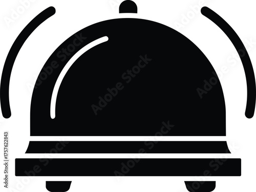 Service bell icon, hotel reception symbol, customer support alert, black and white vector, ringing bell illustration, flat vector illustration