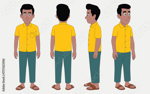 Indian young boy cartoon character design for 2d animation