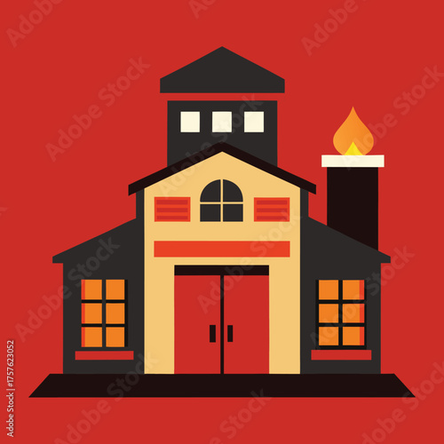 Minimalist firehouse silhouette vector design for emergency services and buildings