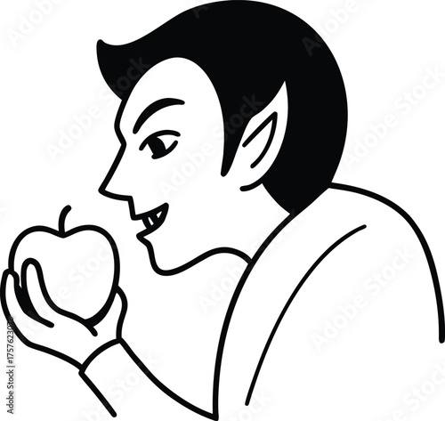 Vampire biting apple illustration on transparent background