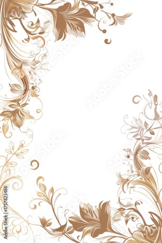 A decorative floral border in soft gold tones. The design features intricate swirls and leaves, creating an elegant frame for text or images. vertical banner, copy space, free space for text
