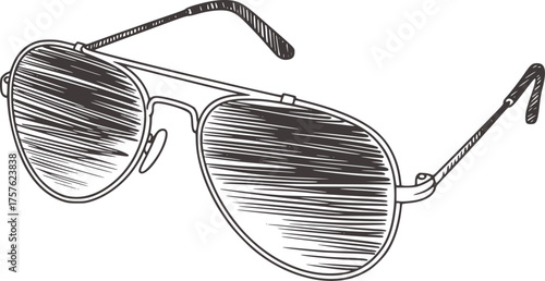 Black and white line drawing of aviator sunglasses eyewear accessory