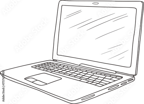 Open laptop computer sketch technology drawing