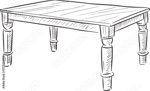 Sketch of a wooden table with turned legs drawing furniture
