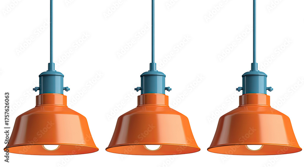 Fototapeta premium Three orange pendant lamps hanging