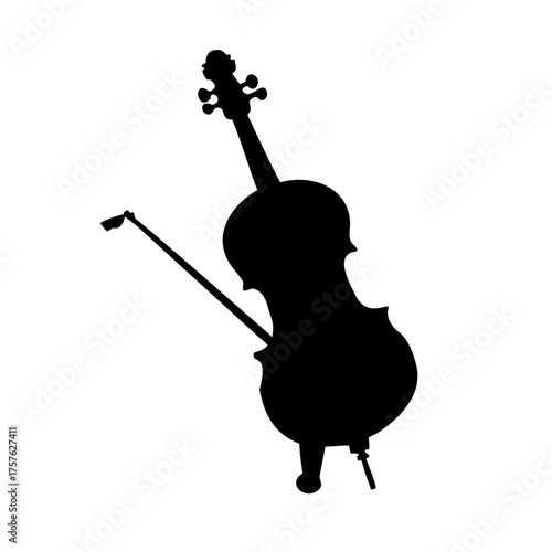 Vector art of silhouette of a cello with a bow, a classic musical instrument design for musicians, orchestras, and music enthusiasts perfect for concert posters and musicrelated projects