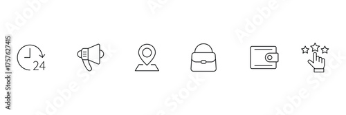B2C line web icons. E-commerce line Icons. Business to customer service, retail, digital marketing, direct sales, customer experience, online store and more. Vector illustration.