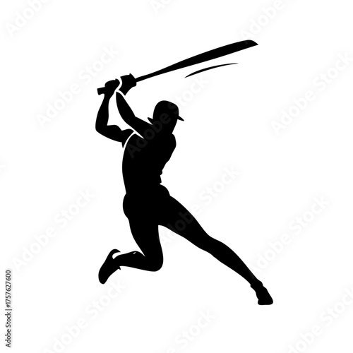 Vector art of silhouette of a baseball player swinging the bat with power the batter is in midswing, legs spread, and eyes focused on the ball, showcasing the athleticism of the sport