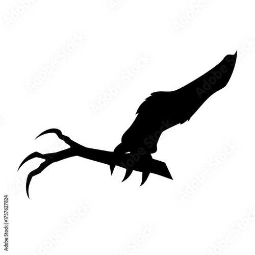 Illustration of a black silhouette of a bird talon, perfect for adding a touch of mystery and intrigue to any design with its sharp and menacing claws