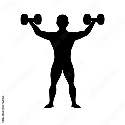 Vector art of silhouette of a man lifting dumbbells, representing strength, fitness, and exercise, ideal for gym promotions, health campaigns, and workout guides