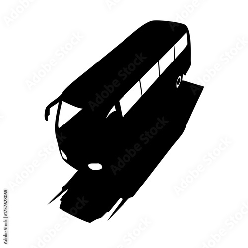 Vector art of silhouette of a bus with a shadow, the figure is depicted in black against a white backdrop, capturing the essence of transportation and travel