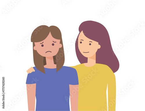 Empathy and Compassion concept. Young woman comforting sad woman. Helping hand or psychological care.