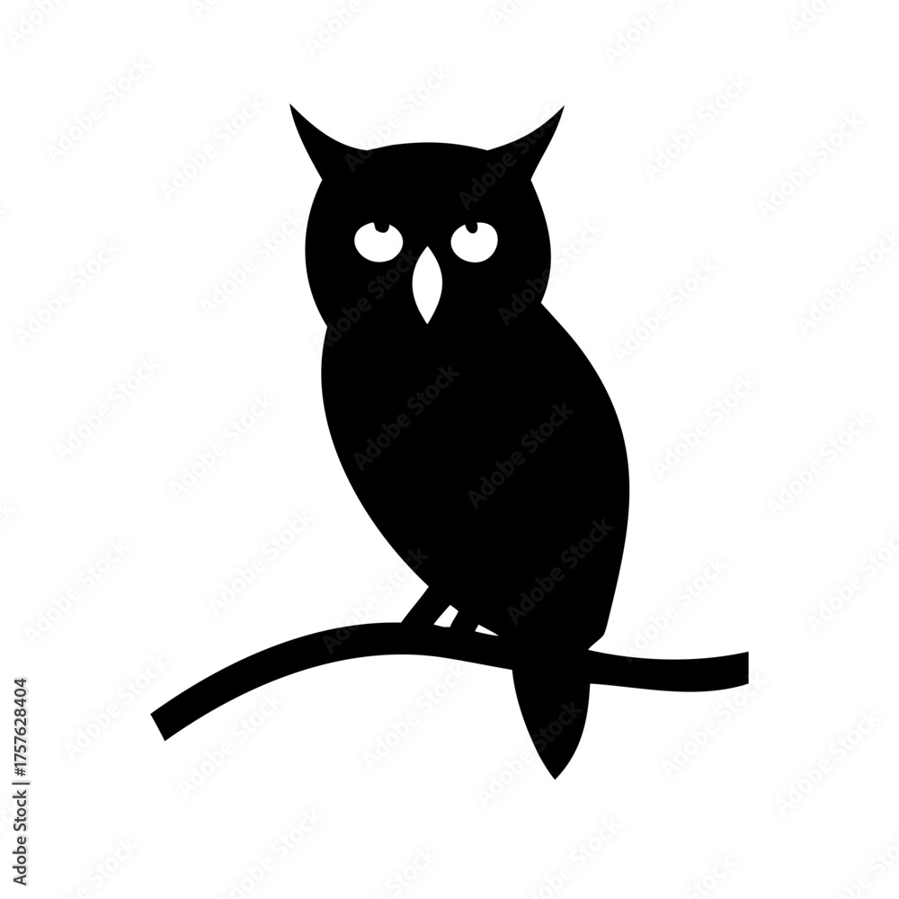 Obraz premium Vector art of a captivating silhouette of an owl perched gracefully on a branch, , its enigmatic gaze hinting at ancient wisdom and nocturnal secrets in the quiet night