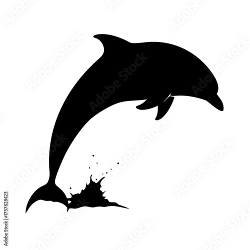 Canvas Print Vector art of silhouette of a dolphin leaping from the water, the dolphin is in