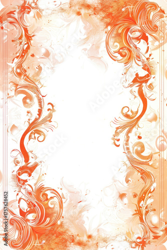 An abstract orange floral frame with swirls and soft textures. The background is white, creating a contrast with the vibrant orange elements. vertical banner, copy space, free space for text