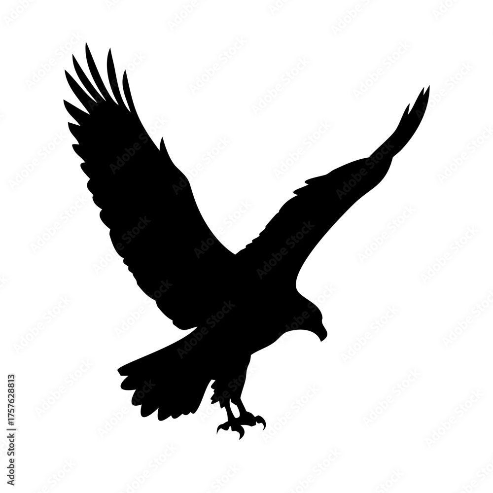 Obraz premium Vector art of striking silhouette of an eagle in flight with wings spread, , conveying a sense of freedom, power, and the untamed spirit of the wild