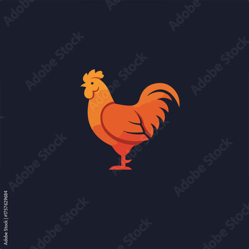 Vibrant Orange Rooster Icon on Dark Blue Background, Perfect for Poultry Farms