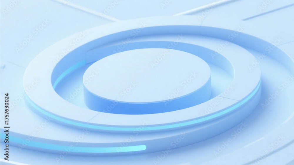 Obraz premium A modern abstract circular design featuring light blue tones, showcasing a sleek and futuristic geometric structure.
