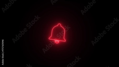 Neon glowing abstract bell button animated on black background.
