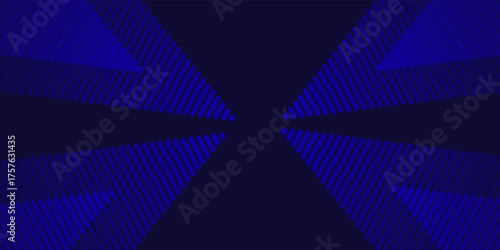 Symmetrical Dark Blue Geometric Pattern with Angled Lines and Dots.