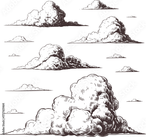 Black and white cumulus clouds in various formations weather atmospheric