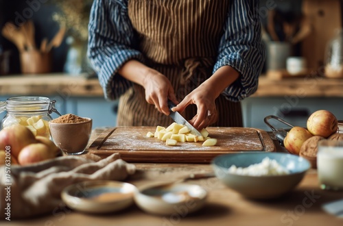 Preparing Fresh Apples for a Delicious Dessert in a Rustic Kitchen Setting