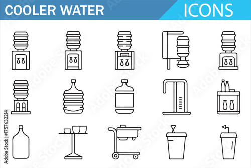 Hand-Drawn Vector Icons Representing Water Coolers and Dispensers