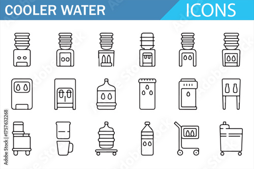 Creative Line Icons of Water Coolers, Dispensers, and Bottles for Commercial Use