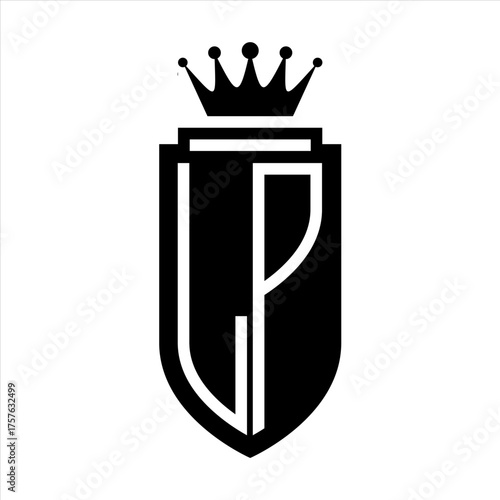 LP Vector logo initials shield with royal crown minimalist, elegant style