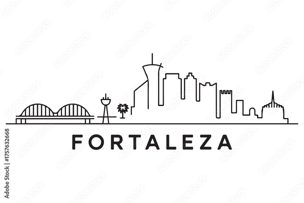 Fototapeta premium Fortaleza Line Art skyline silhouette. Black Fortaleza city design. with white background