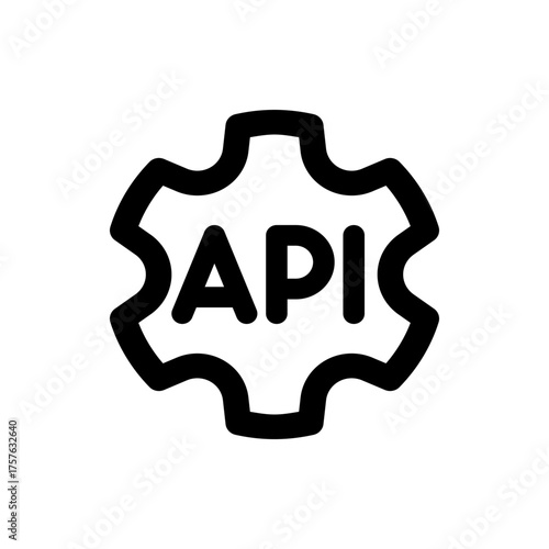 Api text inside a black gear shaped icon representing application programming interface and settings icon