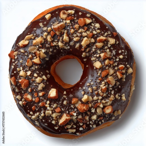 Delicious Chocolate Donut Topped With Nuts on a White Background