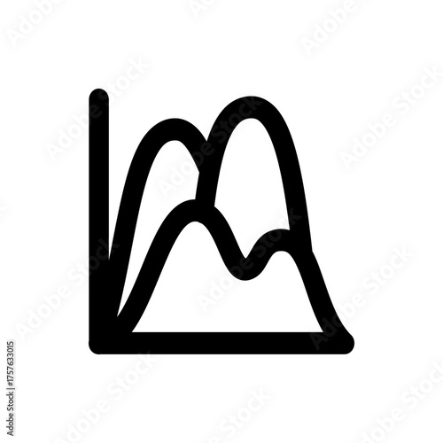 Black line graph with two peaks showing an upward trend and then a downward trend in a minimalist style