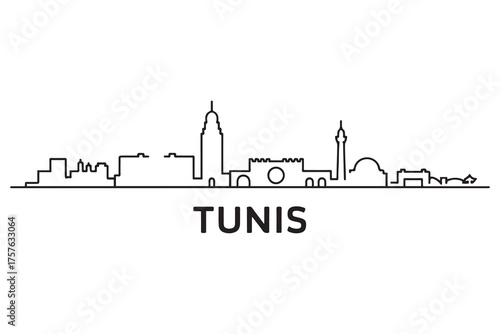 Tunis Line Art skyline silhouette. Black Tunis city design. with white background