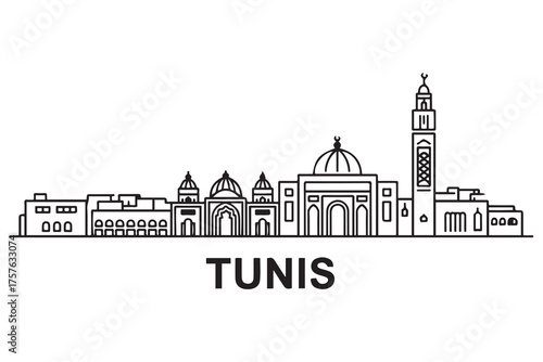 Tunis Line Art skyline silhouette. Black Tunis city design. with white background