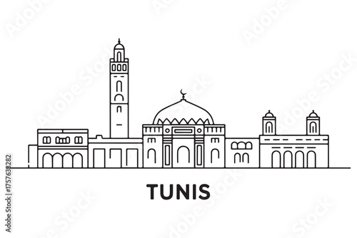Tunis Line Art skyline silhouette. Black Tunis city design. with white background