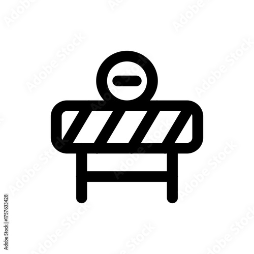Illustration of a black road closed barrier with white stripes and a circle with a minus sign on top