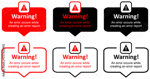 Warning pop up window alert error notification frame. Vector illustration.