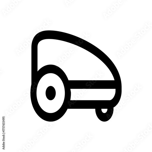 Illustration of a black outline robotic lawn mower with two wheels on a white background design style