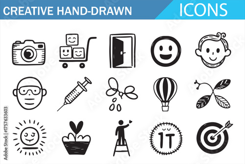 Fun and Creative Icon Set Featuring Different Emotions and Everyday Items
