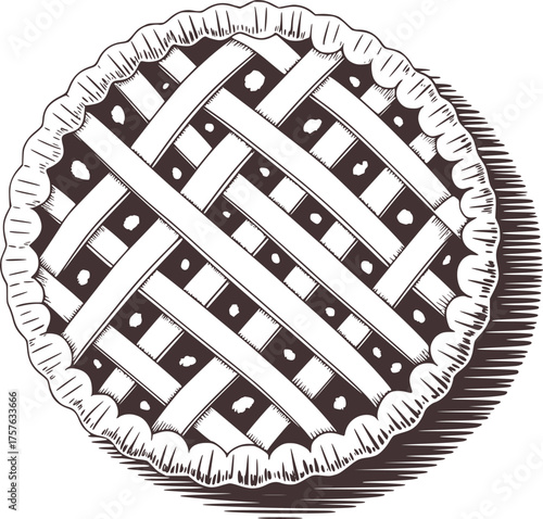 Rustic lattice pie with flaky crust and dark filling dessert pastry