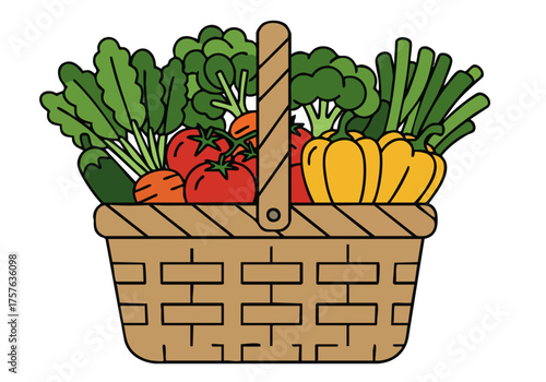 charming illustration depicts a wicker basket overflowing with fresh vegetables promoting healthy eating Clean lines and bright colors