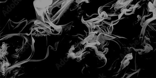 Smoke steam set of airborne particulates and gases emitted. Realistic cigarette smoke or steam waves of hot coffee or tea. Abstract, messy, splattered, sprayer texture. Halftone vector smoke texture.