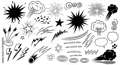Dynamic Comic Book Style Explosion, Speed Line, and Burst Effect Vector Pack Expressive Graphic Elements for Punchy Designs and Action Sequences