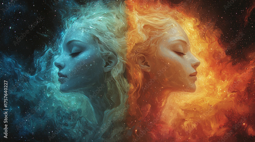 Fototapeta premium Stunning representation of duality in cosmic beauty Generative AI
