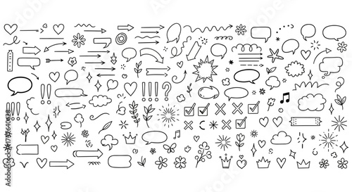 Vast Collection of Hand-Drawn Doodle Arrows, Speech Bubbles, Hearts, and Design Elements for Creative Projects and Annotations – A Fun Vector Set