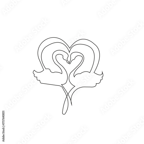 Twin Swans In Harmony One Line Art